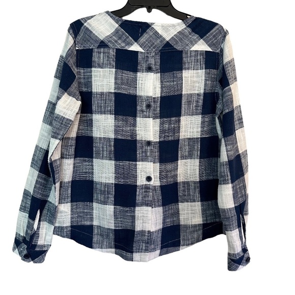Cloth & Stone Plaid Linen Blend Long Sleeve Blouse Back button detail Women's  S - Picture 2 of 16